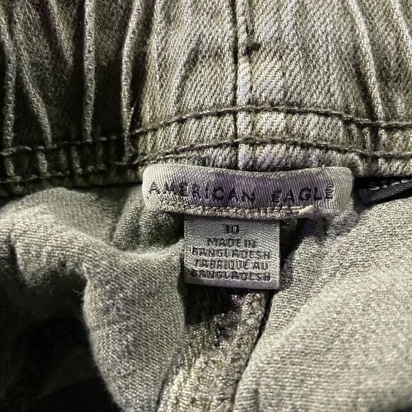 American Eagle Khaki Drawstring Shorts Green Stretch Cotton Cuffed Women Size 10 - Picture 5 of 7